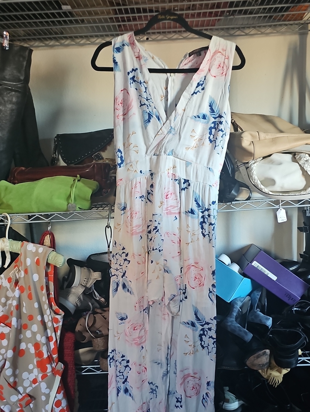 Floral Sleeveless V-Neck Maxi Romper Shorts With Over Lay- Pink & Blue